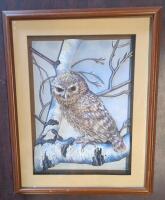 Gorgeous Framed Owl Paper Tole Art by Norma Morrow, 17" &times; 21"