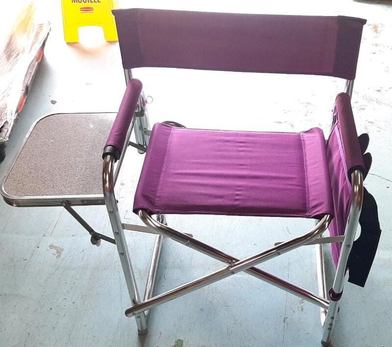 Portable Metal Lawn Chair w/ Fold Out Side Table & Side Storage Pouch | Seat Measures 24" Wide & Seat Height 18"