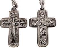 Large (2.25" Long) Signed Crucifix "What You Do To The Least Of My Brothers You Do To Me" Non-Magnetic Pendant Made in France on 39" Long Claspless Loop Chain (Magnetic)