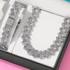 Rhinestone Cuban Wide Lonk Chain Bracelet and Necklace Set Each with Double Safety Bars Bracelet 8&rsquo;&rsquo; Necklace 19 Inch