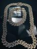 Rhinestone Cuban Wide Lonk Chain Bracelet and Necklace Set Each with Double Safety Bars Bracelet 8&rsquo;&rsquo; Necklace 19 Inch - 4
