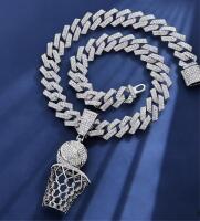 Basketball Hoop Pendant Necklace Iced Out Cuban Wide Link Pendant 3&rsquo;&rsquo; Chain 17.5&rsquo;&rsquo; approximate Field Goal Eye Catching Shot