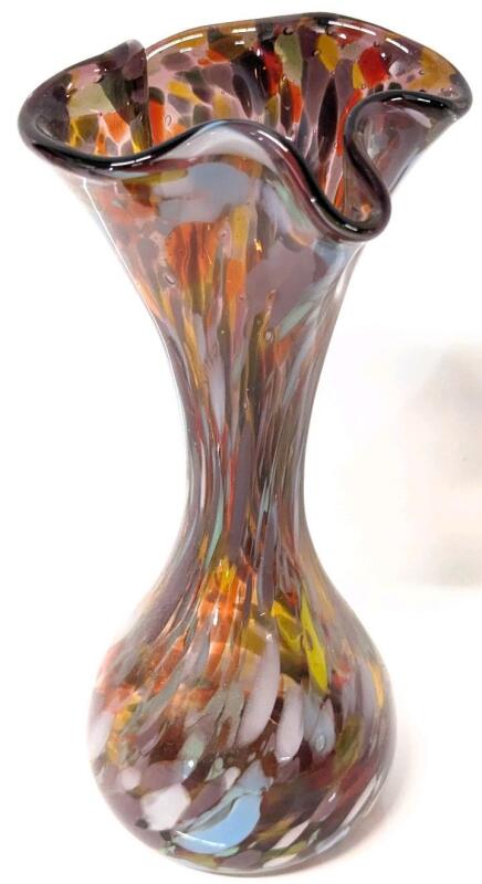 Vintage Colorful Splatter & Spots Art Glass Vase, 7.25" Tall, No Chips or Cracks