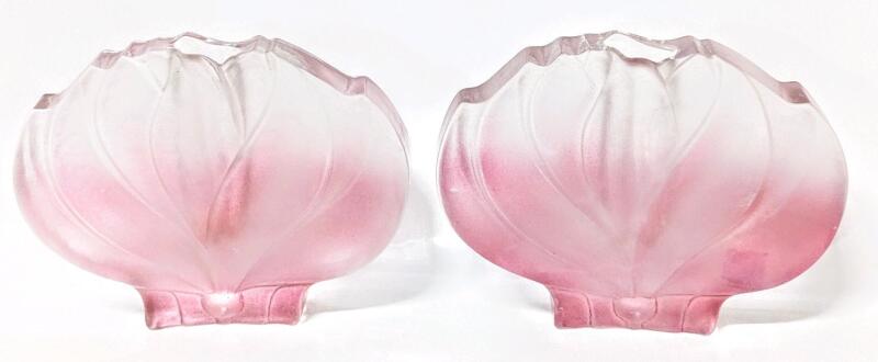 Pair of Vintage Unsigned Walter Kristallglas Pink Ombre Art Glass Lotus Flower Bud Vases, 5" Tall Each, No Chips or Cracks