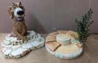 Ceramic Display Pieces. 2 Vintage Ceramic Pendlefin Figure Display Stands. And 1 personality Dog Figure.