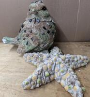 2 Animal Themed Ceramic Lawn Ornaments. Bird Stands 14" Tall. Some damage present on bird.