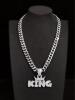 KING Pendant & Rhinestone Cuban Necklace Pendant 2 x2.5&rsquo;&rsquo; Chain 19&rsquo;&rsquo; Fold Over Clasp Music Lovers All Kings Sparkling Statement - 2