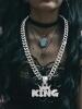 KING Pendant & Rhinestone Cuban Necklace Pendant 2 x2.5&rsquo;&rsquo; Chain 19&rsquo;&rsquo; Fold Over Clasp Music Lovers All Kings Sparkling Statement - 3