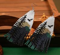 Handmade Bohemian Beaded Earrings Nature Scene Drop Tassel Woven Earrings Sheppard Hooks 4.25&rsquo;&rsquo; drop