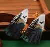 Handmade Bohemian Beaded Earrings Nature Scene Drop Tassel Woven Earrings Sheppard Hooks 4.25&rsquo;&rsquo; drop