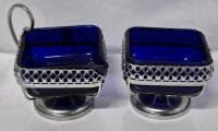 Vintage Colbalt Blue Glass Creamer And Sugar