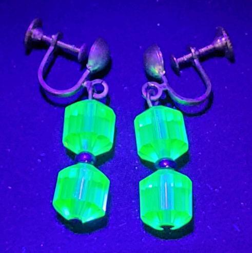 Vintage Uranium Glass Earring Set w/Screw Back . See photos for size