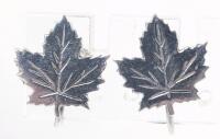 Vintage Signed Pair of 10K White Gold Maple Leaf Screw-Back Earrings, Maple Leaves 0.5" Long