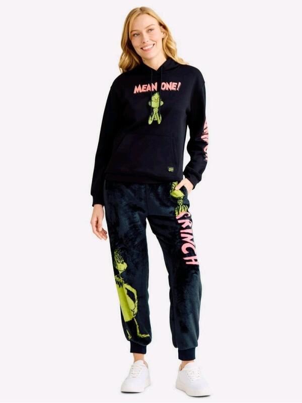 New sz Small Women's Dr Seuss Grinch Pullover Fleece Hoodie and Joggers Set, 2-Piece