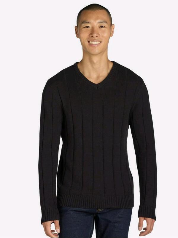 New sz Large Men's George Drop Needle V-Neck Sweater Black