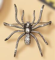 Vintage Inspired Black Spider Brooch With Sparkling Rhinestone Accents Gun Metal Back Approximately 3.4 x 3 Inch