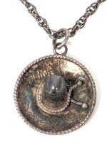 Adorable Vintage Sterling Silver Stamped 925 EVS Mexico Eagle 2 Sombrero Necklace, Chain 20" Long