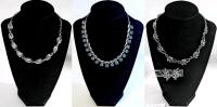 2 Vintage Leaf-Link & Flower Necklaces + Vintage Necklace with Matching Screw-Back Earrings (All Necklaces 16" Long)