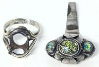 [Scrap / For Repair] 2 Mexican Sterling Silver Rings: JS Sterling Eagle 3 Size 8 & Taxco with Dragons-Eye-Type Stones, 10.4g Total Weight (Including Stones)