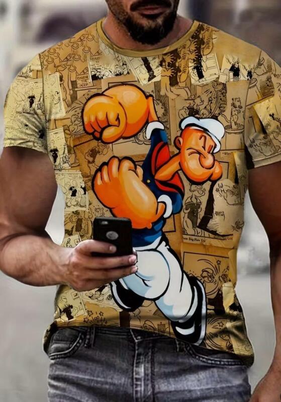 New Size XL Men's Retro Popeye Comic Print T-Shirt - Vintage Sailor Design Soft Breathable Fabric Regular Fit Casual Machine Washable Stock photos added <br/>100% Polyester