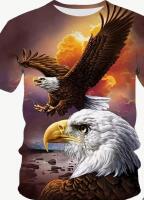 New Size XL Beautiful Eagle Print Sunset Polyester S/S Crew Neck T-Shirt <br/>Stock photos added
