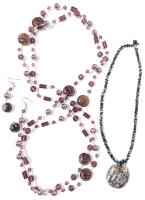 Hugely Long (68"!!) Vintage Loop Necklace with Art Glass Beads With Matching Earrings + Striking Vintage 18" Braided Seed Bead Necklace with 1.5" Multicolor Iridescent Shell Pendant