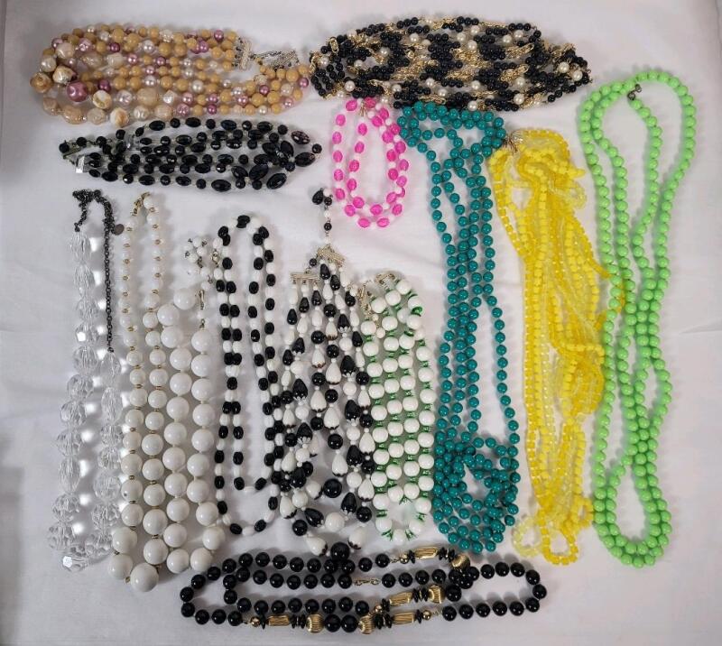 14 Vintage Beaded Necklaces , Various Lengths