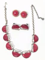 Vintage Signed CORO Half Moon Curling Wave Necklace with Matching Clip-On Earrings + Extra Round Earrings for Pierced Ears, Necklace 17", Clip-Ons Signed on Back