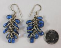 925 Silver Periwinkle Blue Glass Cluster Earring Set . Marked 925 on Hook