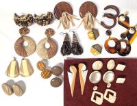 17 Vintage Earrings in Earth Tones, Mix of Clip-Ons and Those For Pierced Ears, Longest 3.25"