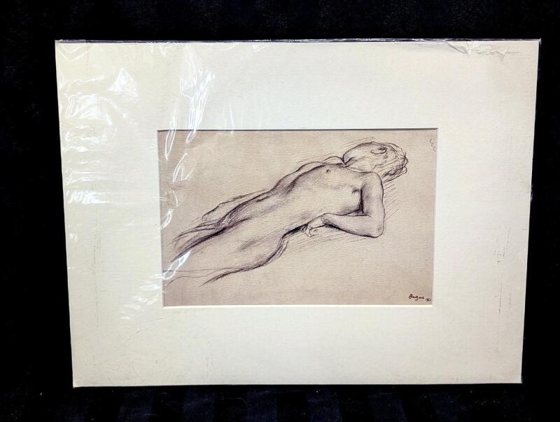 As-New Vintage Reproduction EDGAR DEGAS (2834-1917) "Femme nue allong&eacute;e sur le dos" Matted Print 15.5" &times; 12.75" (Including May)