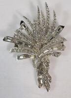 Vintage Wheat Sheaf Large Bouquet Brooch w/Clear Crystals . Marcel Boucher Style Numbered 6052 , No Boucher stamp on back
