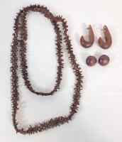 Vintage Koa Seed Necklace & Two (2) Pair Wooden Earring Sets