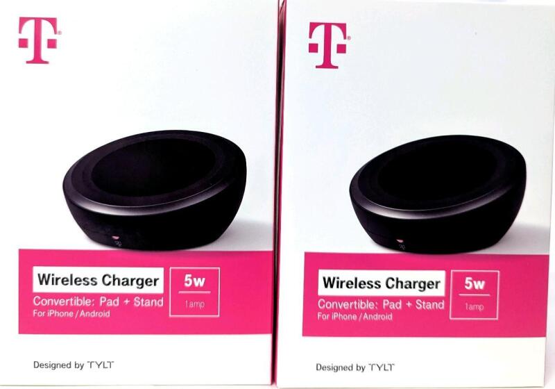 2 New TYLT 5W Convertible Qi Wireless Non-Slip Charging Pad / Stand for Apple and Android Devices with Power Supplies + Cables