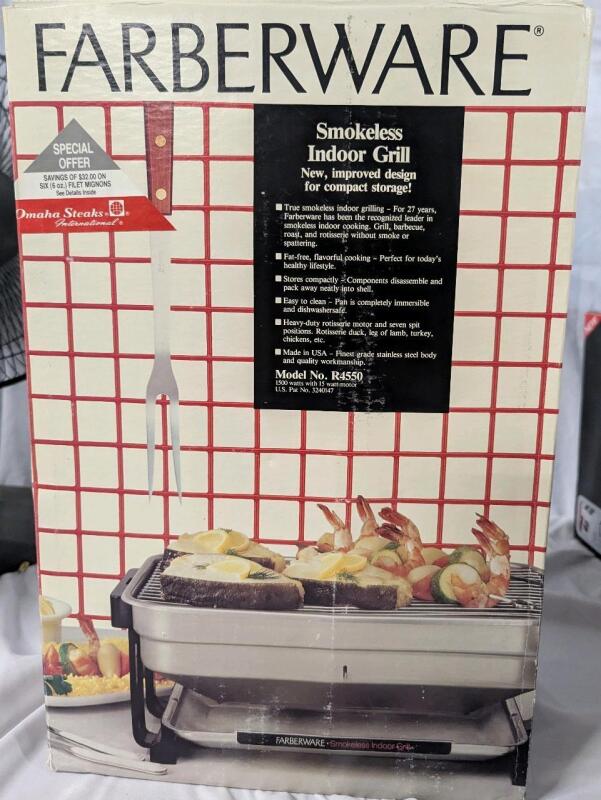 Vintage Farberware Smokeless Indoor Grill. 16" Wide. Appears Unused.