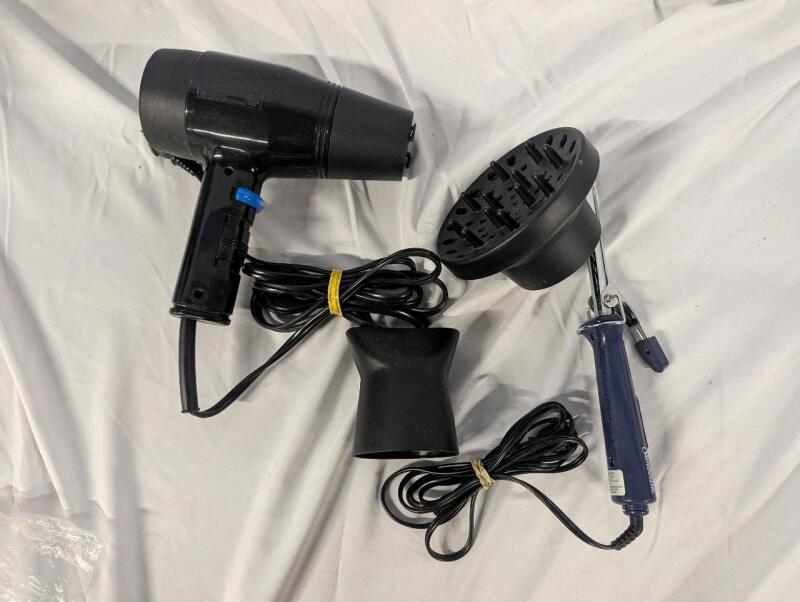 Sunbeam Curling iron and Convair Hairdryer with attachments. Curling iron measure 10" Long