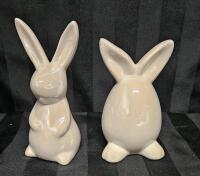 New pair of white ceramic bunny figurines