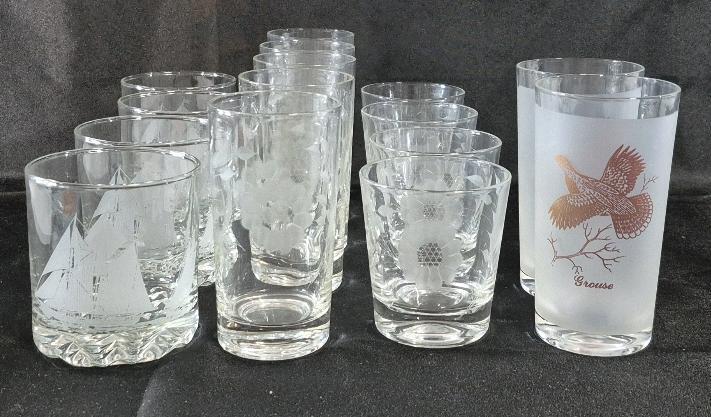 14 MCM Barware Glasses - Cornflower, Grouse & Nluenose II Ship