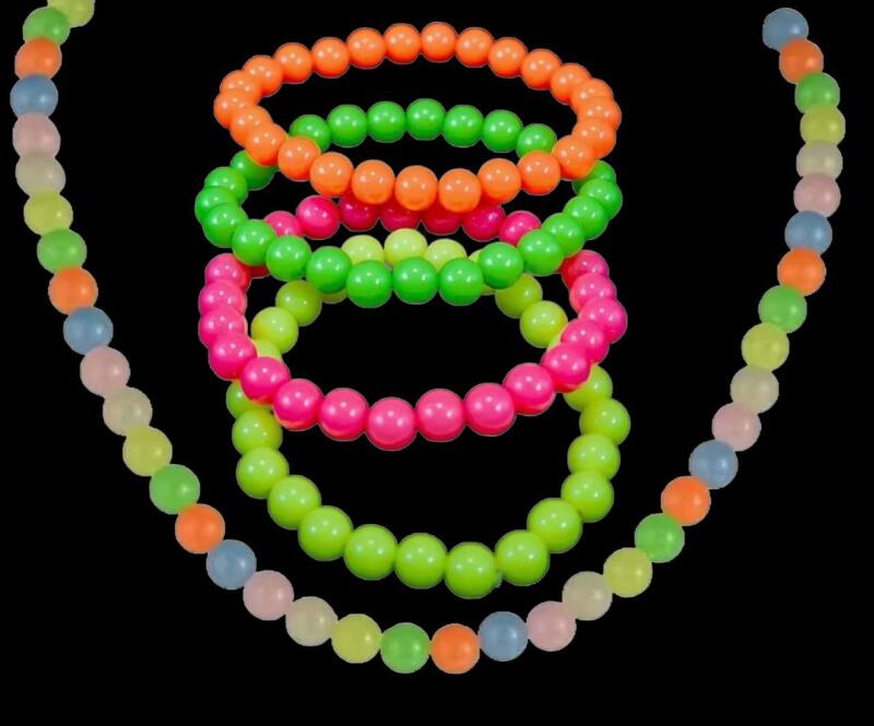 Retro Style Glow in the Dark 4 Pc Bracelet Set and Choker Necklace see description for sizes. Stock photos added