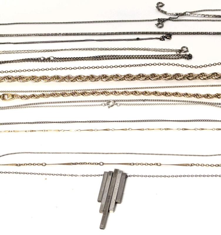 12 Assorted Vintage Chains & Necklaces + Matching Bracelet Set, 7" - 32" Long