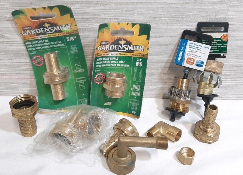 Lot of Brass Hose Fittings, New and Loose