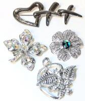 4 Vintage Brooches, Up to 3" Across
