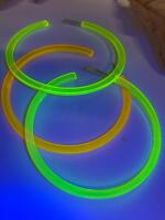 3 Retro Glow-in-the-Dark Large Hoop Earrings Statement pierced post back Neon Colors 2 Yellow and One Orange Approximately 2.5&rsquo;&rsquo; Round Mix and Match