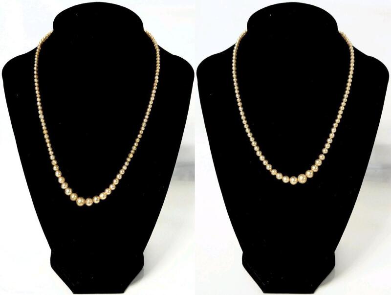 2 Vintage Champagne Pearl Necklaces, 1 Marked Made in Japan, 16" - 17" Long