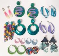 11 Pairs Funky Colourful Vintage Earrings (1 Pair Clip-Ons), Up to 3.5" Long