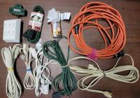 Eight (8) Various Length Extension Cords & Two (2) Wall Adapter Outlets