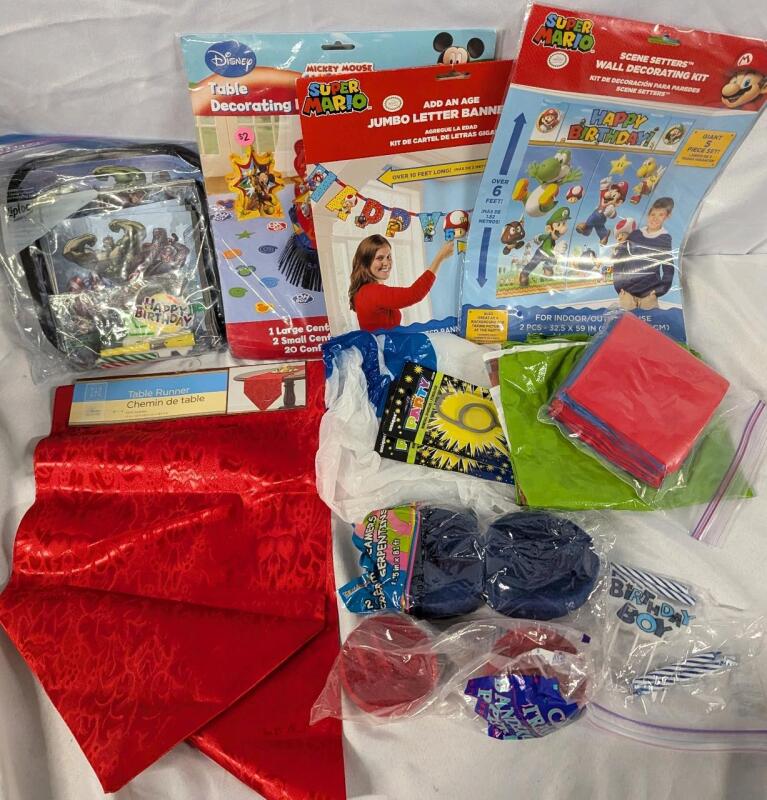 Assorted Party Supplies. Mario, Superheros and More!