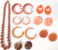 Vintage 18" Beaded Necklace Made in Hong Kong + 7 Pairs Vintage Earrings for Pierced Ears, Up to 2" Diameter