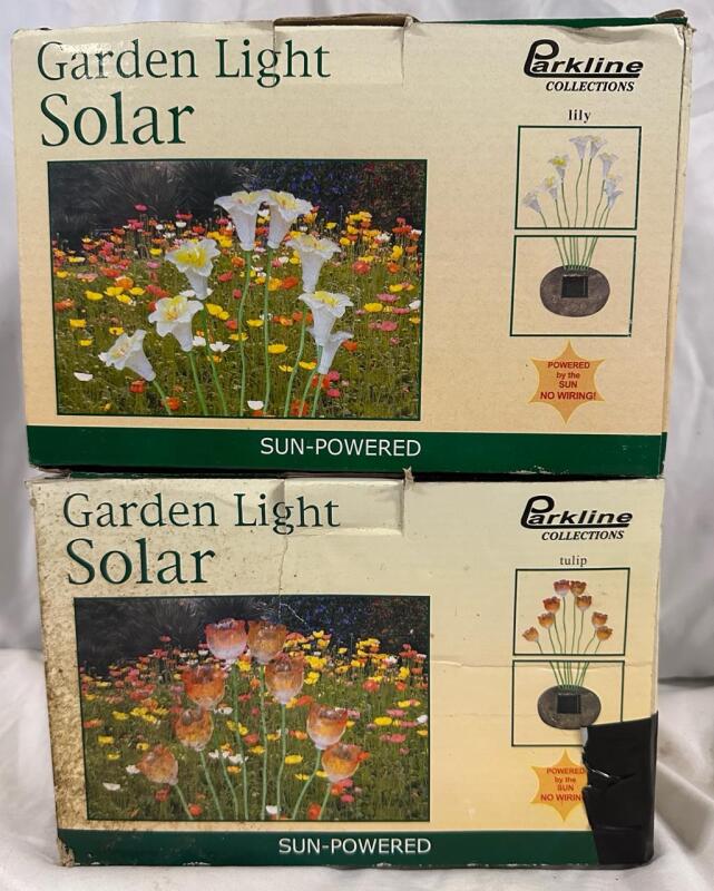 2 As-New Floral Solar Lanterns, Includes Lily and Tulip