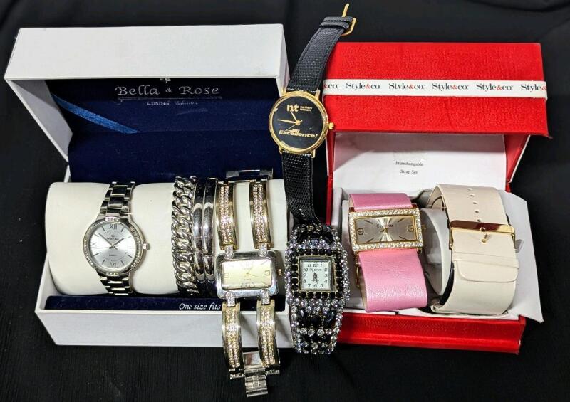 Vintage to Modern Watches : BELLA & ROSS Limited Edition Watch & Bracelet Set, STYLE & CO Watch & Interchangeable Band Set, Northern Telecom Excellence Watch & GIGI & FAYE Rhinestone Bracelet Watch & VARSALES 4676-1 Watch (See Description)